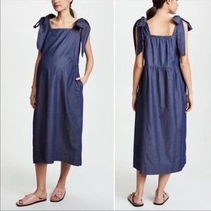 Hatch Kate Bow tie Chambray Dress | Indigo, Size 2 (M)